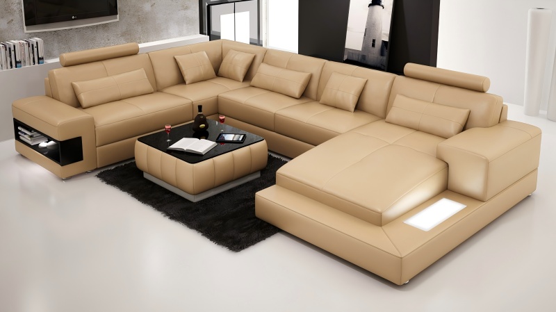 4-metro na malaking katad na sofa, ang disenyo ng minimalist ay maaari ring mapaunlakan ang buong pamilya