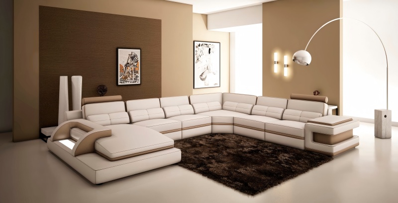 Isang minimalist na sofa ng katad para sa buong pamilya