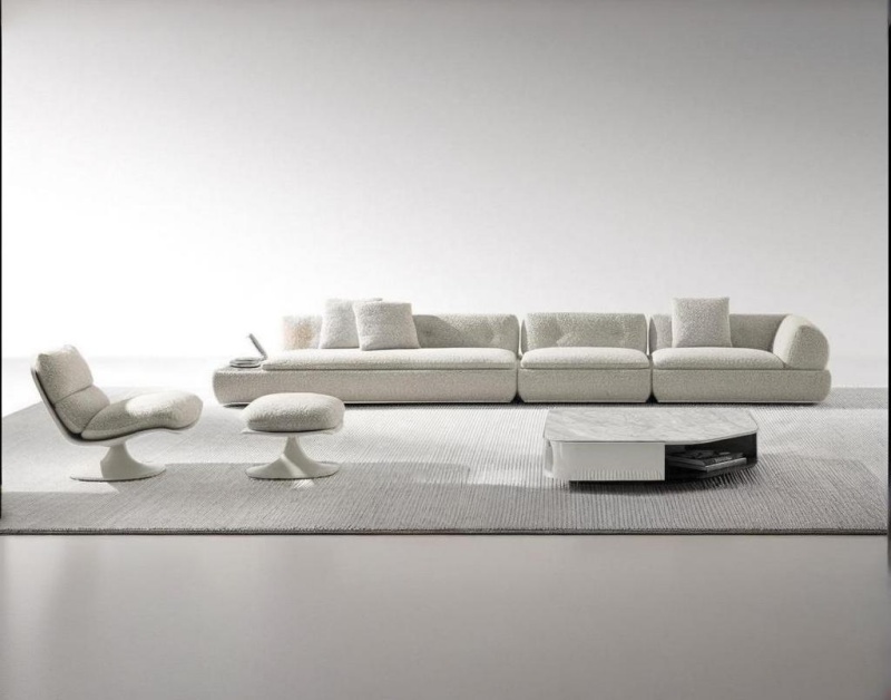 Xinyue Residence ｜ Curved Minimalist Fabric Sofa